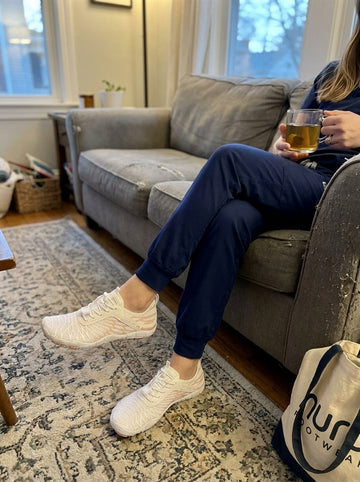 Customer wearing Nura barefoot shoes