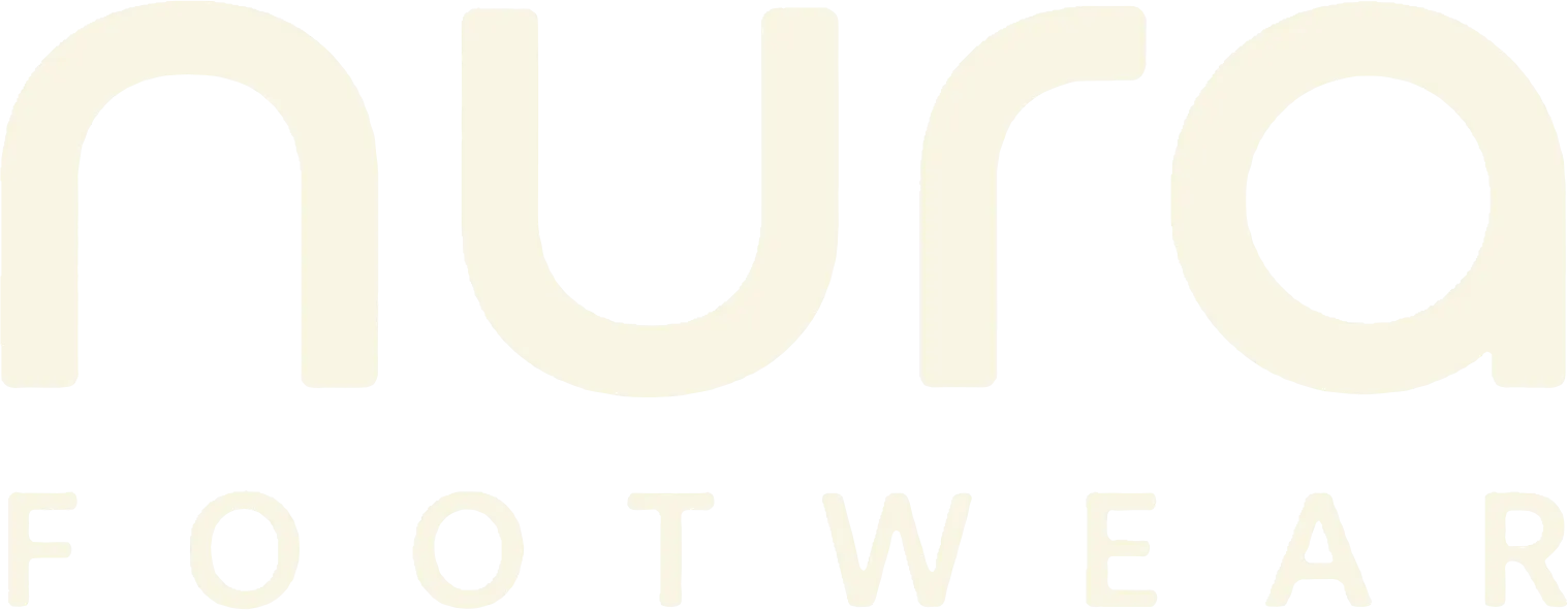 Nura Footwear logo in warm cream, minimalist barefoot shoe brand identity