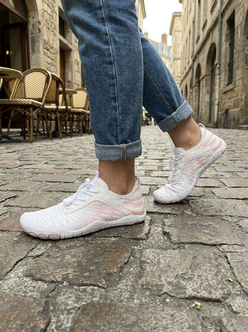 Customer wearing Nura barefoot shoes