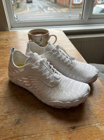 Customer wearing Nura barefoot shoes